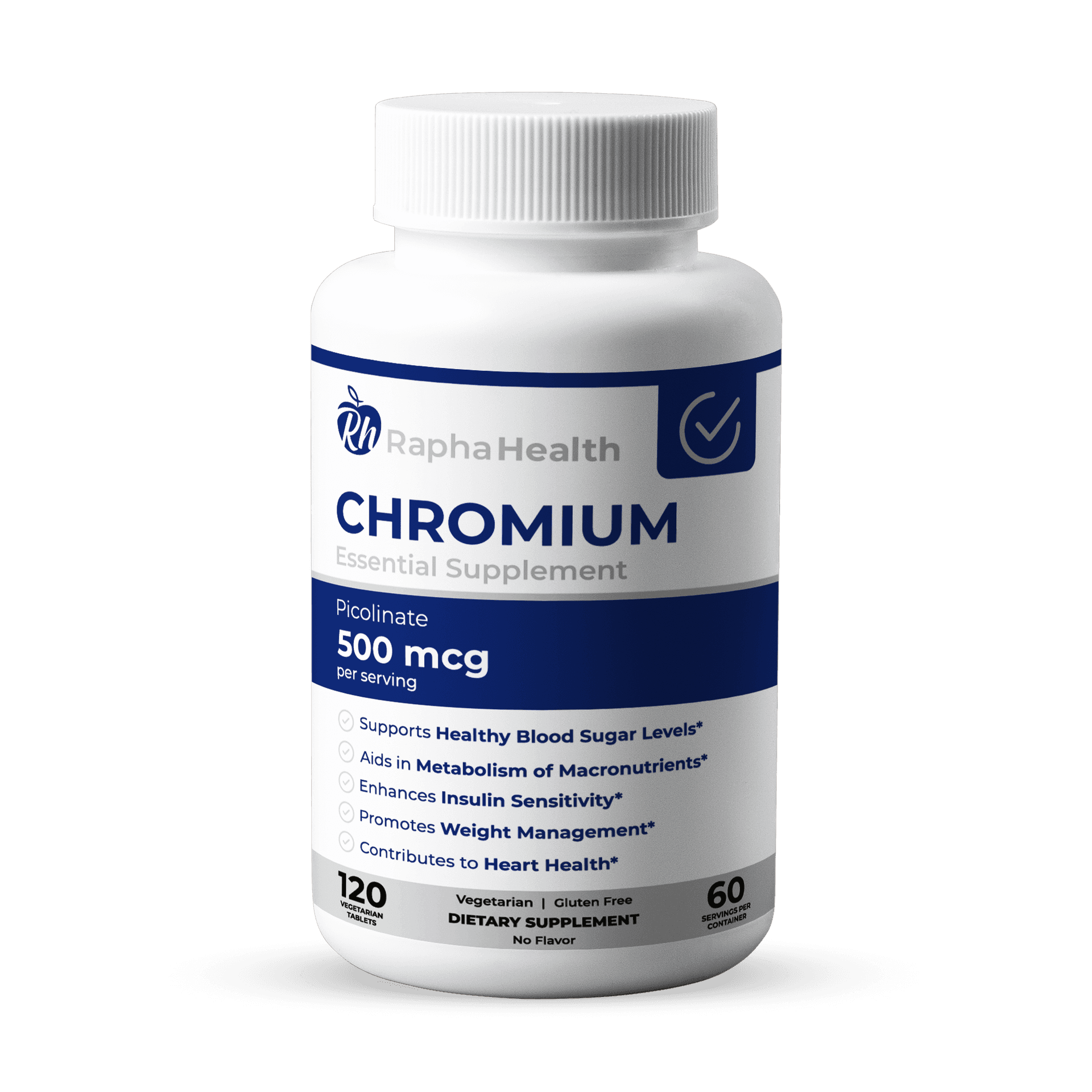 Picolinato de Cromo 500mcg 120 Tabletas Vegetarianas - Rapha Health