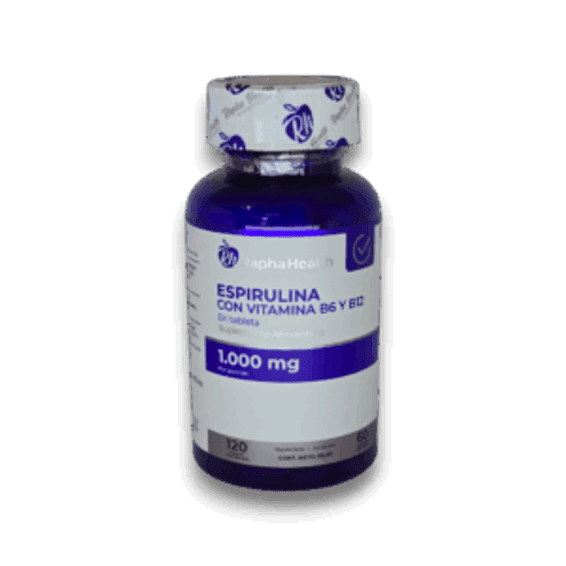 Espirulina con Vitamina B6 y B12 (1,000 mg) 120 Cápsulas Vegetarianas - Rapha Health