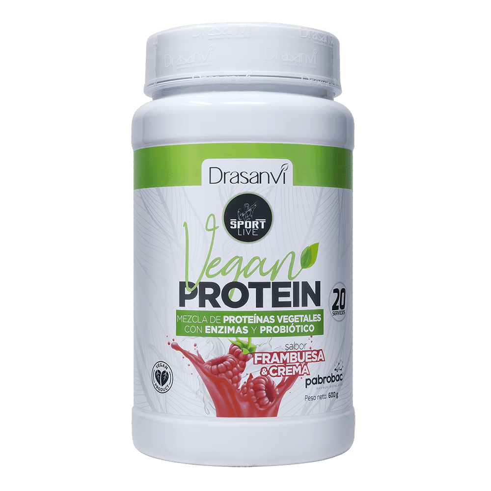 Proteína Vegana Frambuesa y Nata 600g Sport Live - Drasanvi