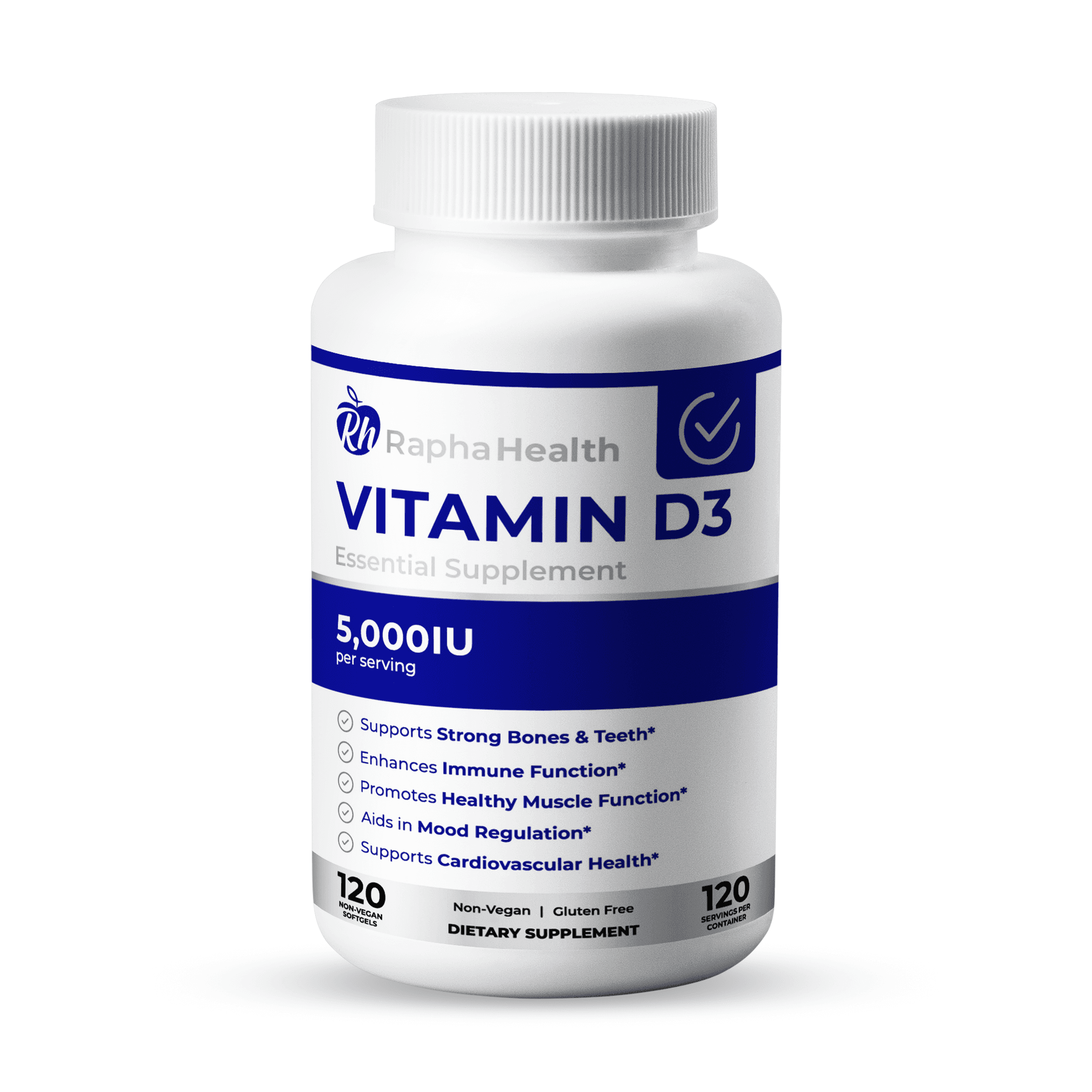 Vitamina D3 5000IU 120 Cápsulas Blandas - Rapha Health