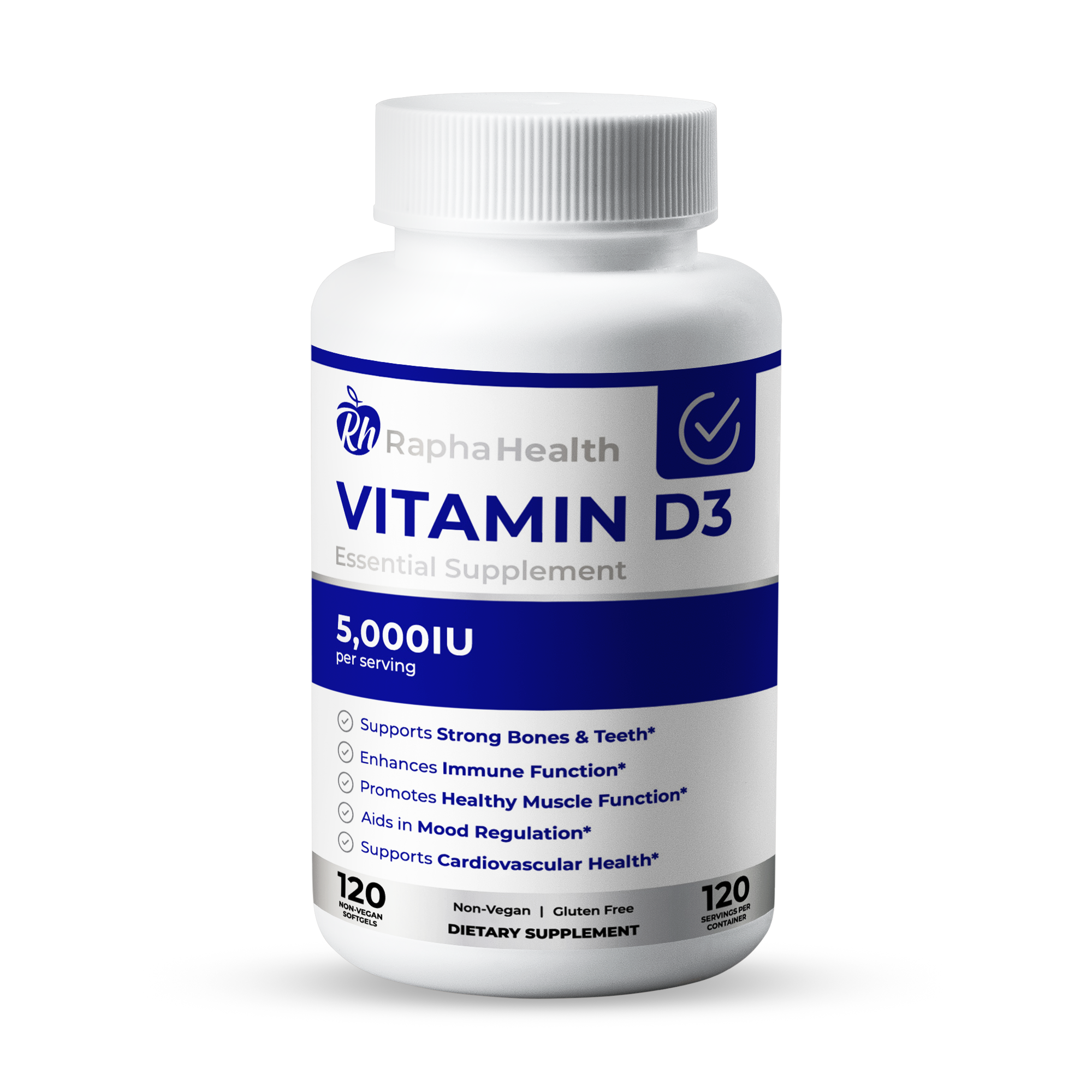 Vitamina D3 5000IU 120 Cápsulas Blandas - Rapha Health