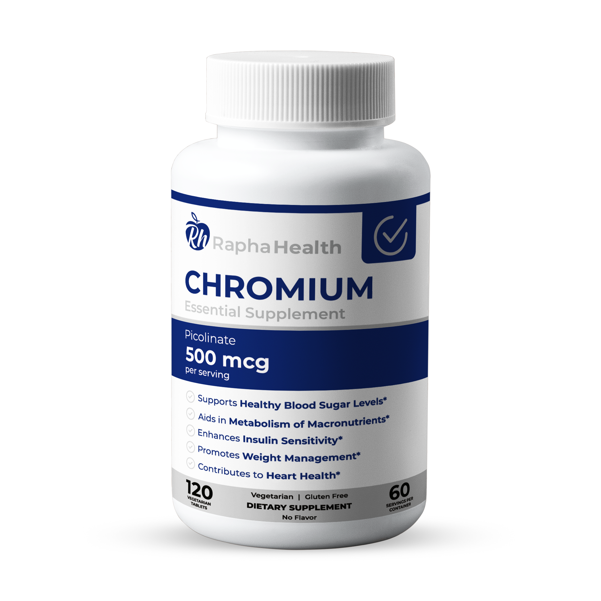Picolinato de Cromo 500mcg 120 Tabletas Vegetarianas - Rapha Health